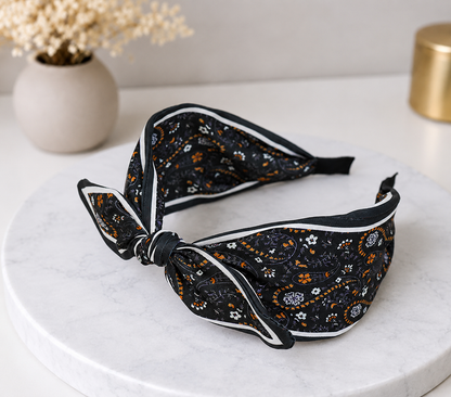 Paisley floral print headband with bow