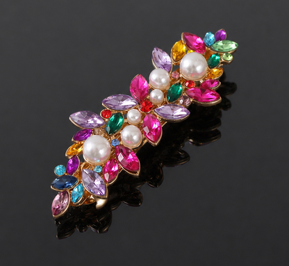 Rhinestones floral metal hair barrette