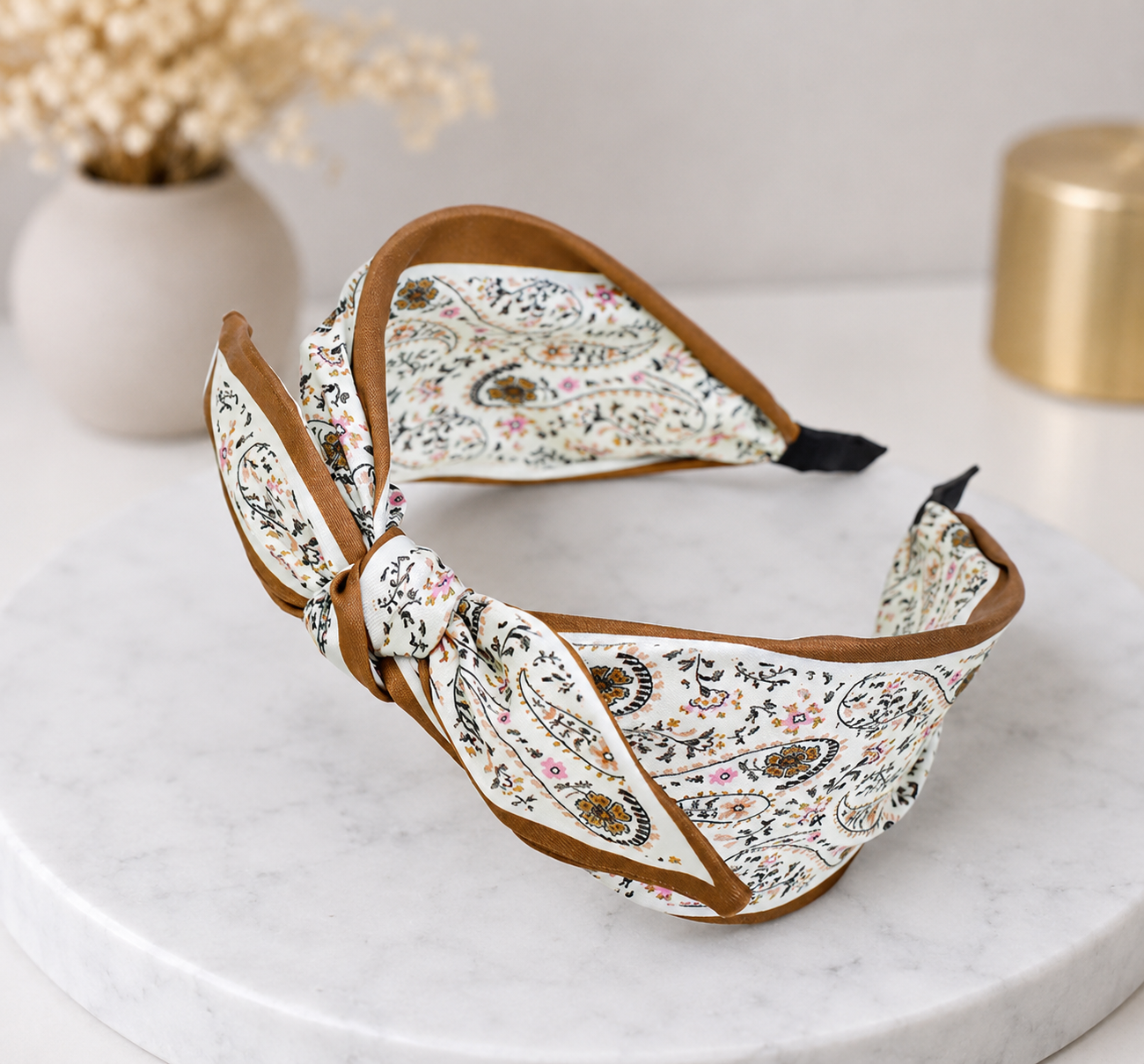 Paisley floral print headband with bow