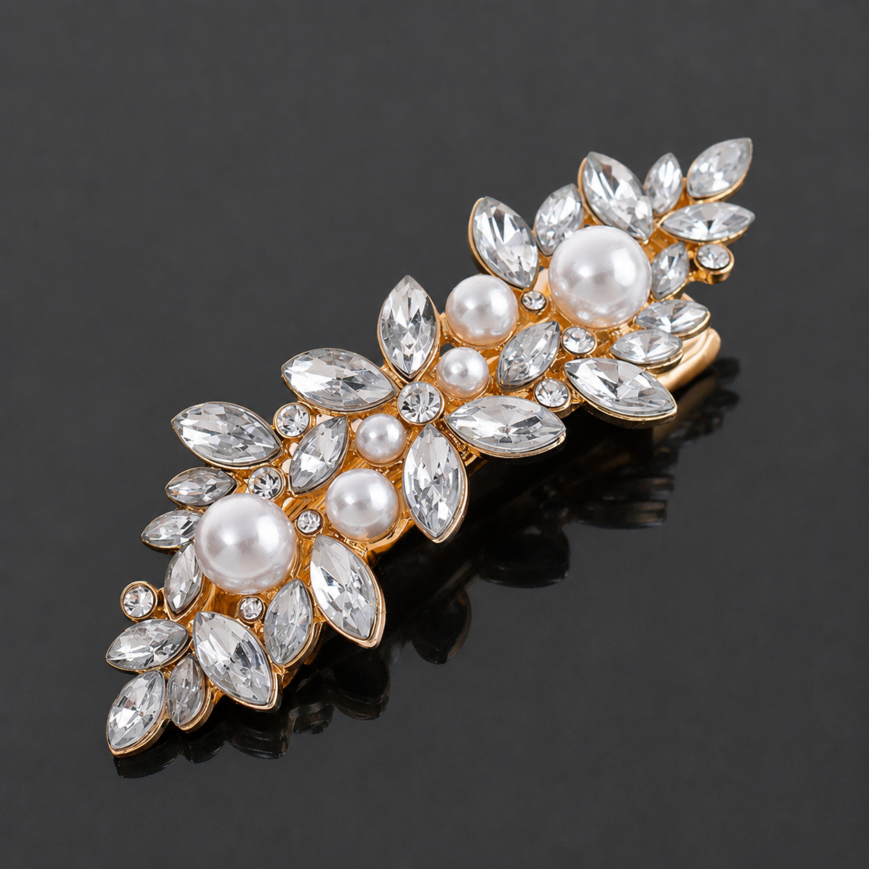 Rhinestones floral metal hair barrette
