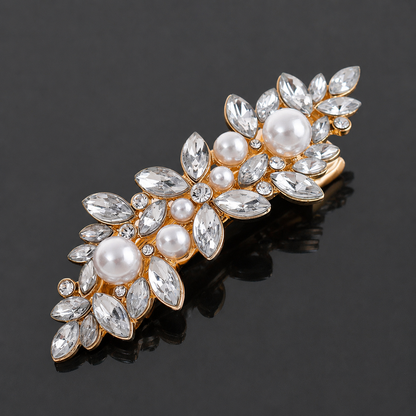 Rhinestones floral metal hair barrette
