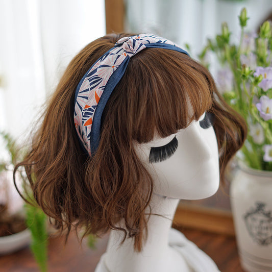 Multicoloured denim knotted headband