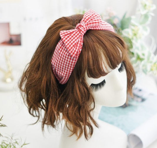Gingham headband with wired bow