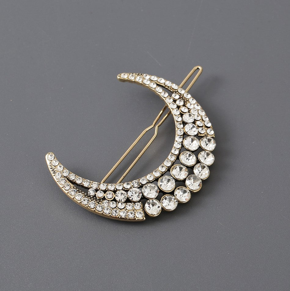 Clear rhinestones moon hair slide