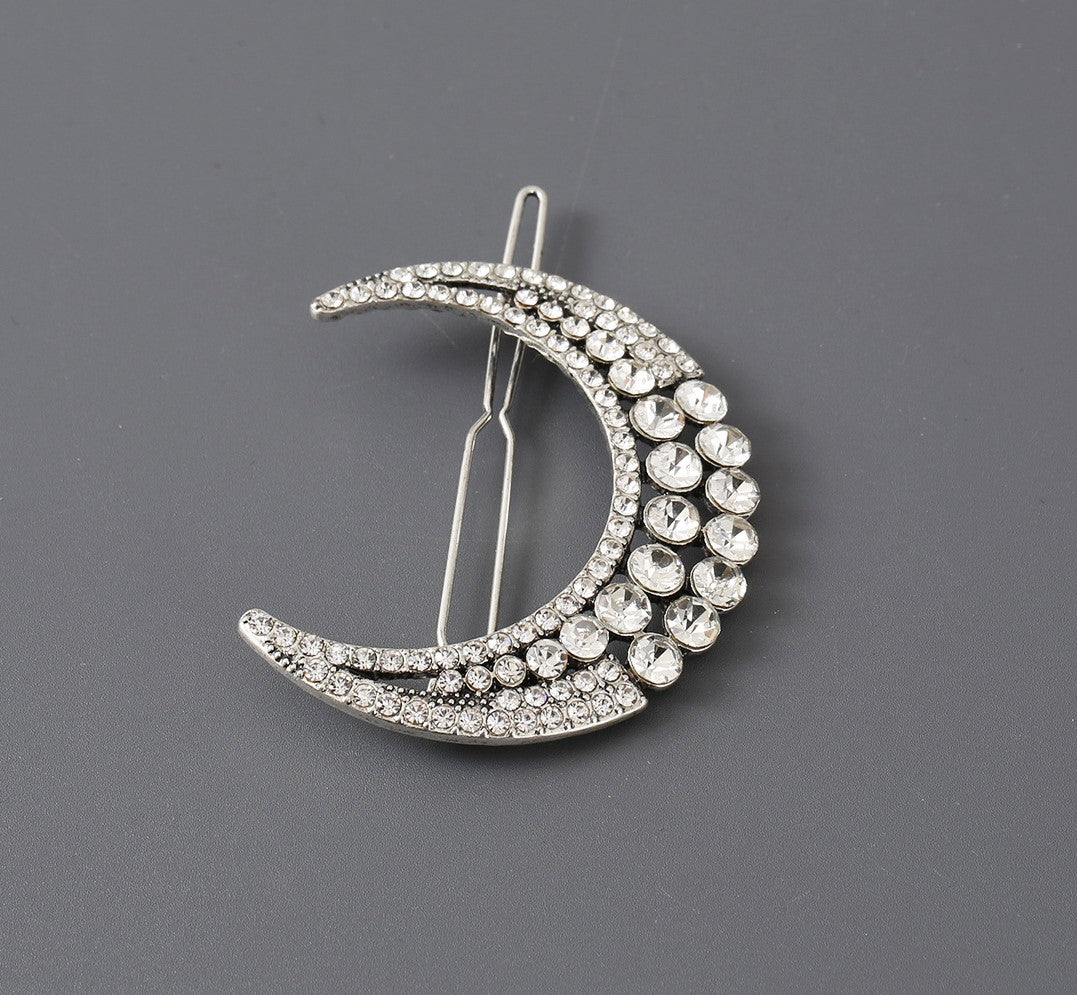 Clear rhinestones moon hair slide