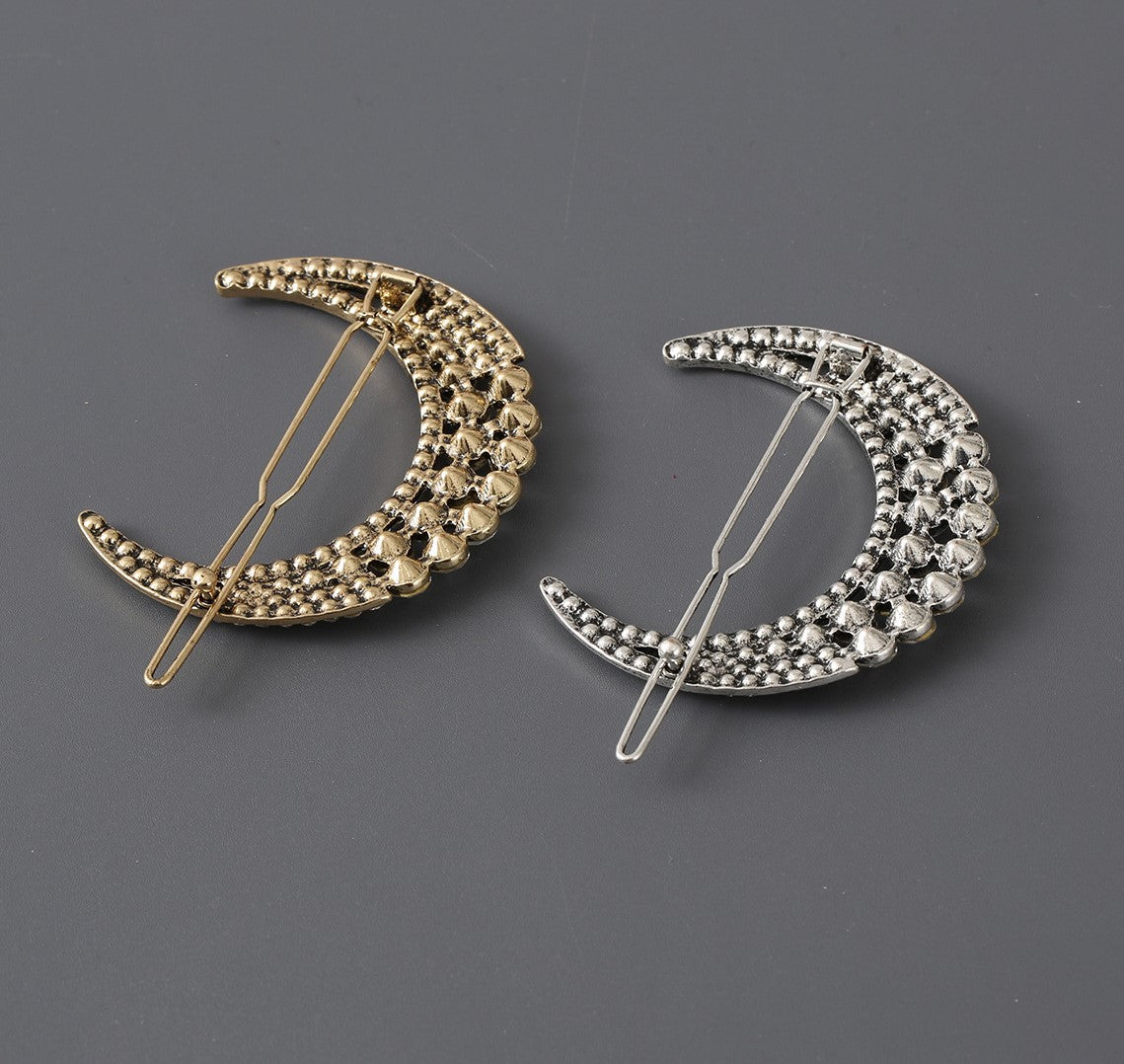 Clear rhinestones moon hair slide