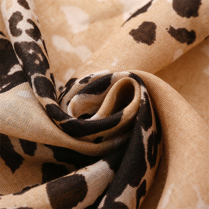 Light coffee leopard print fringed long scarf