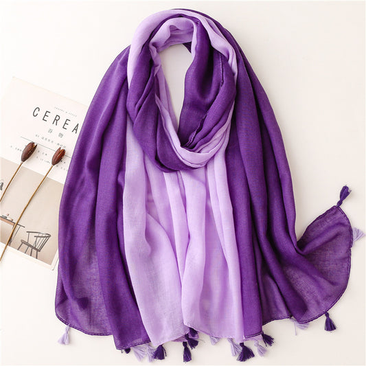 Purple shaded long scarf with tassels