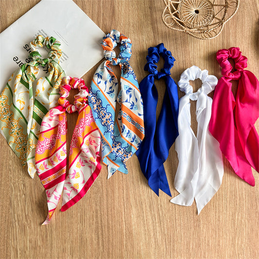 Printed satin scrunchies with scarf