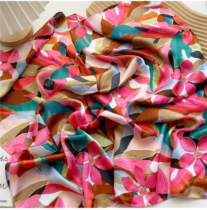 Multicoloured floral square scarf