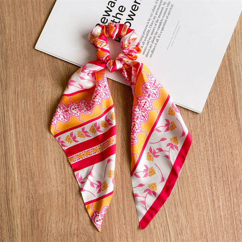 Printed satin scrunchies with scarf