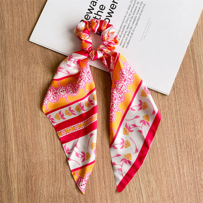 Printed satin scrunchies with scarf