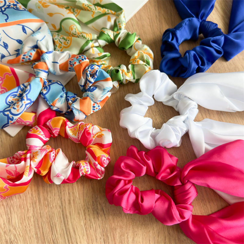Printed satin scrunchies with scarf