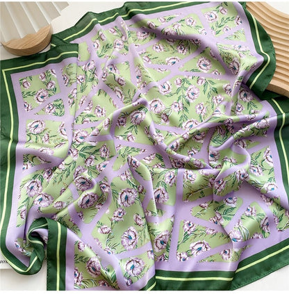 Green lavender floral square scarf