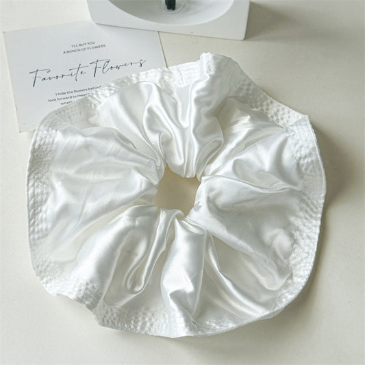 Over-size stitched edge glossy satin scrunchies