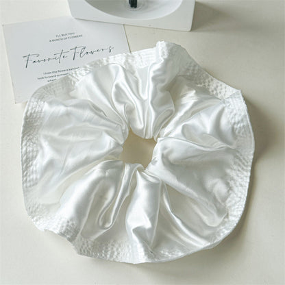 Over-size stitched edge glossy satin scrunchies