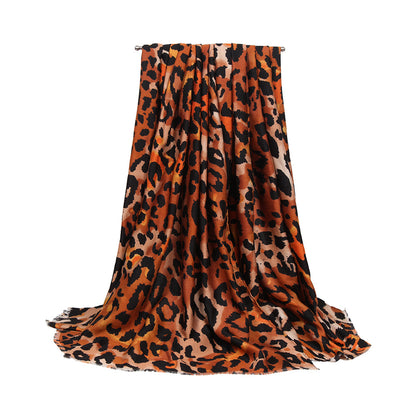 Large leopard fringed scarf