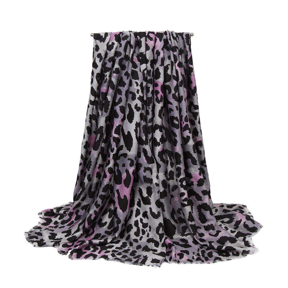 Large leopard fringed scarf