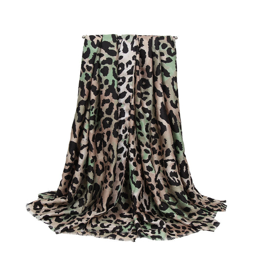 Large leopard fringed scarf