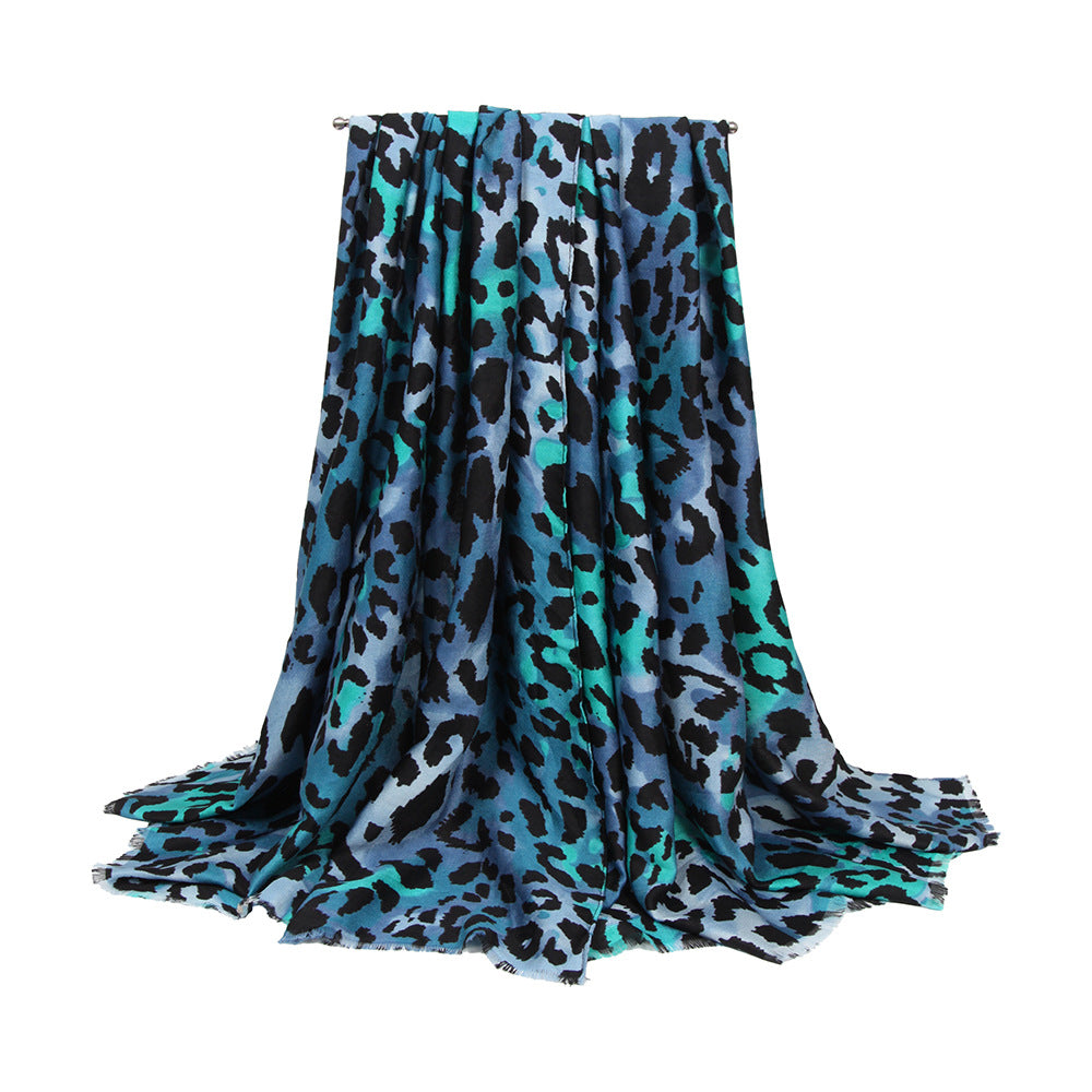 Large leopard fringed scarf
