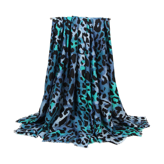 Large leopard fringed scarf