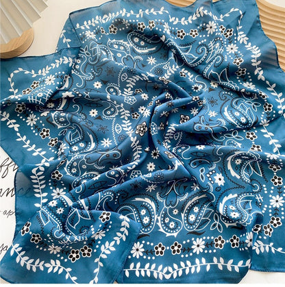 Paisley print teal blue square scarf