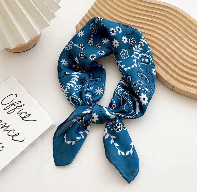Paisley print teal blue square scarf