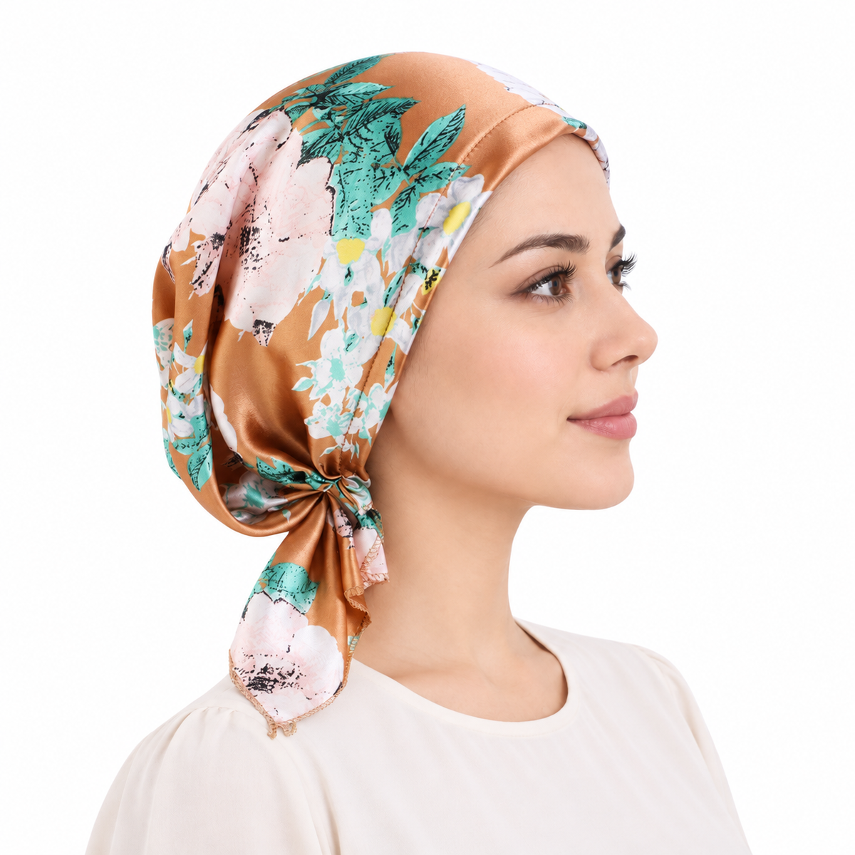 Printed satin hair cap with tail