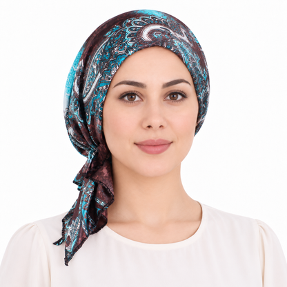 Printed satin hair cap with tail