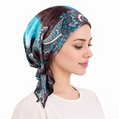 Printed satin hair cap with tail