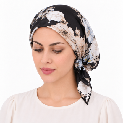 Printed satin hair cap with tail