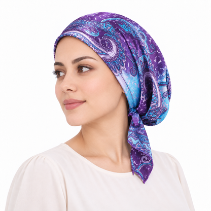 Printed satin hair cap with tail