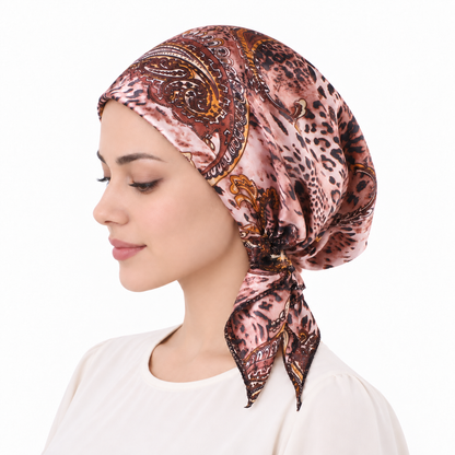 Printed satin hair cap with tail