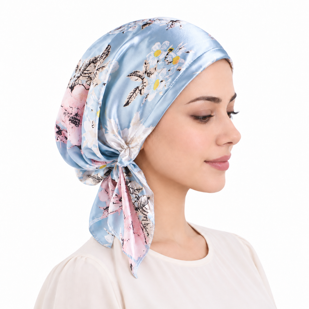Printed satin hair cap with tail
