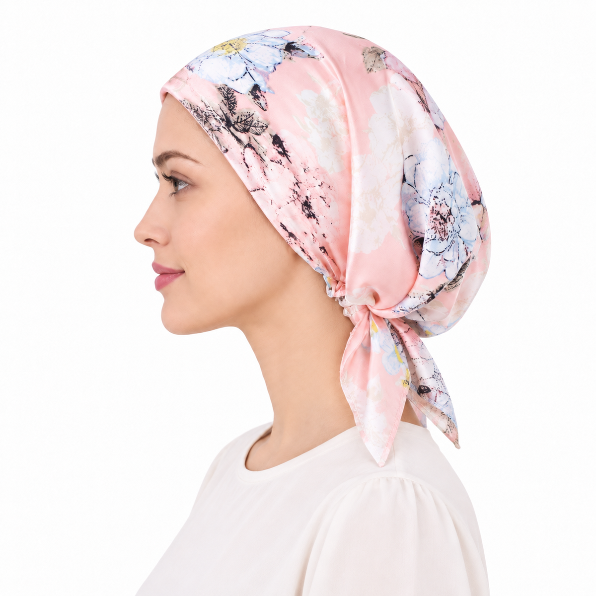Printed satin hair cap with tail