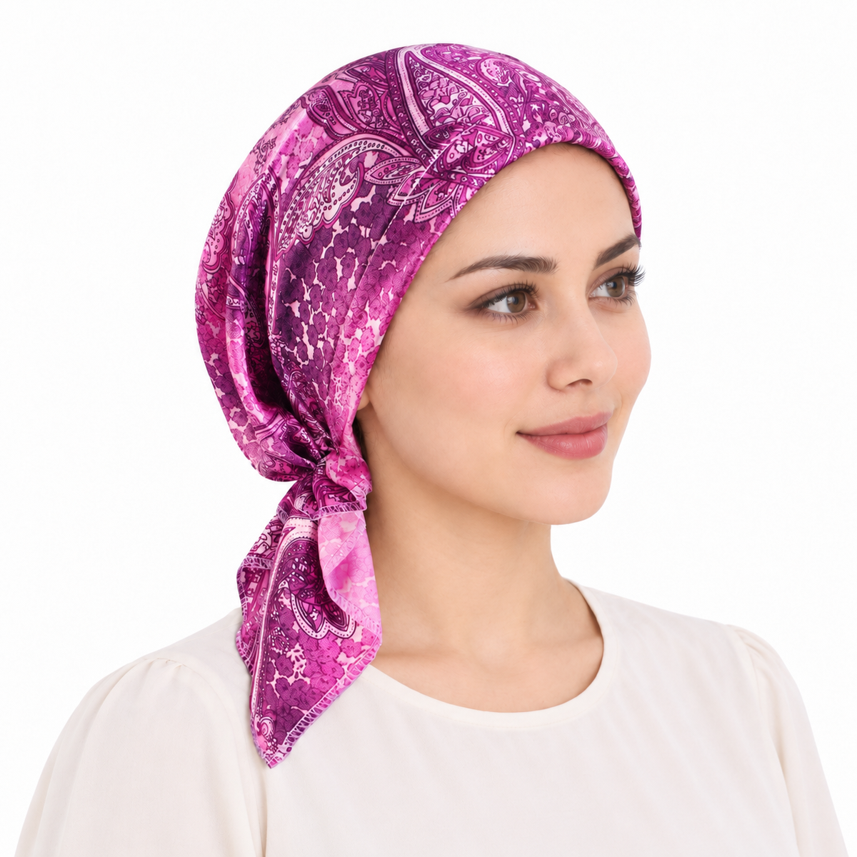 Printed satin hair cap with tail