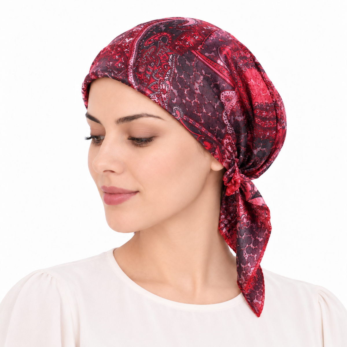 Printed satin hair cap with tail