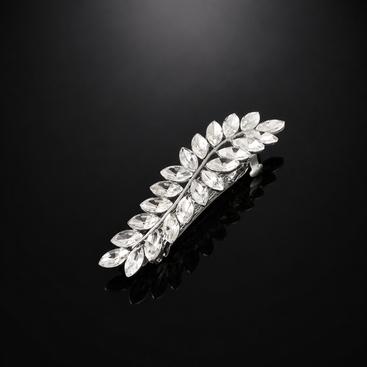 Clear rhinestones leaf branch metal hair barrette