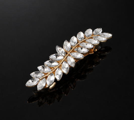 Clear rhinestones leaf branch metal hair barrette