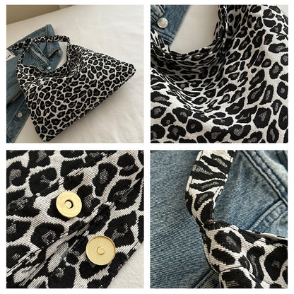 Leopard print corduroy one handle bag