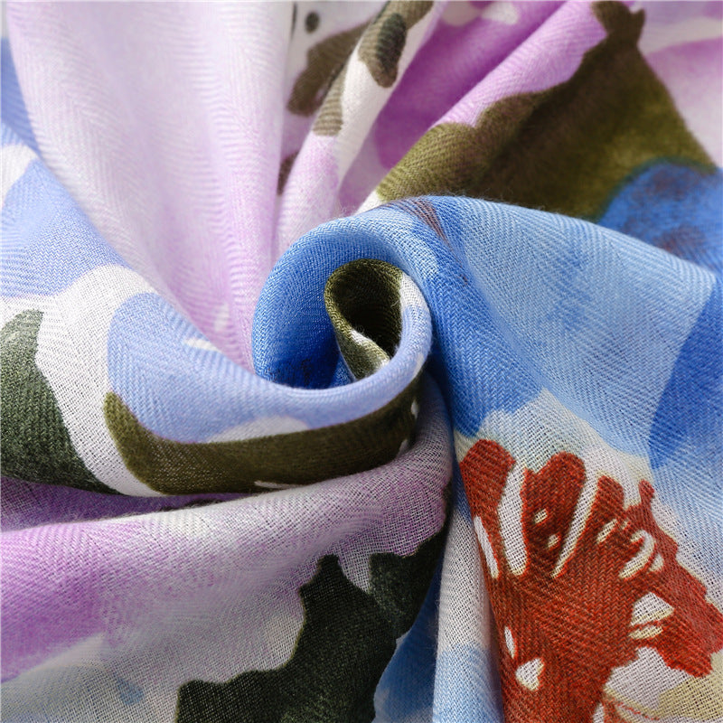 Wet paint large flowers printed scarf with tassels