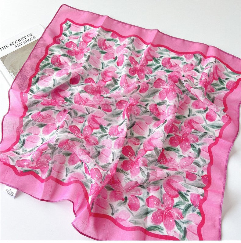 Pink fuchsia floral print square scarf