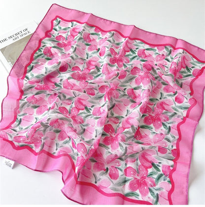 Pink fuchsia floral print square scarf