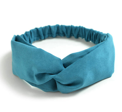 Plain colours suede twist front elastic headband