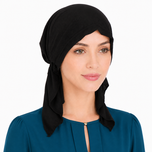 Striped hair cap with tail