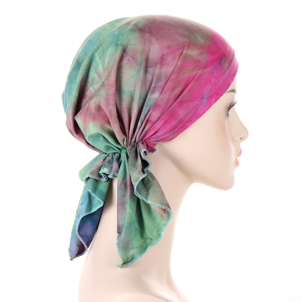 Tie-dye hair cap with tail