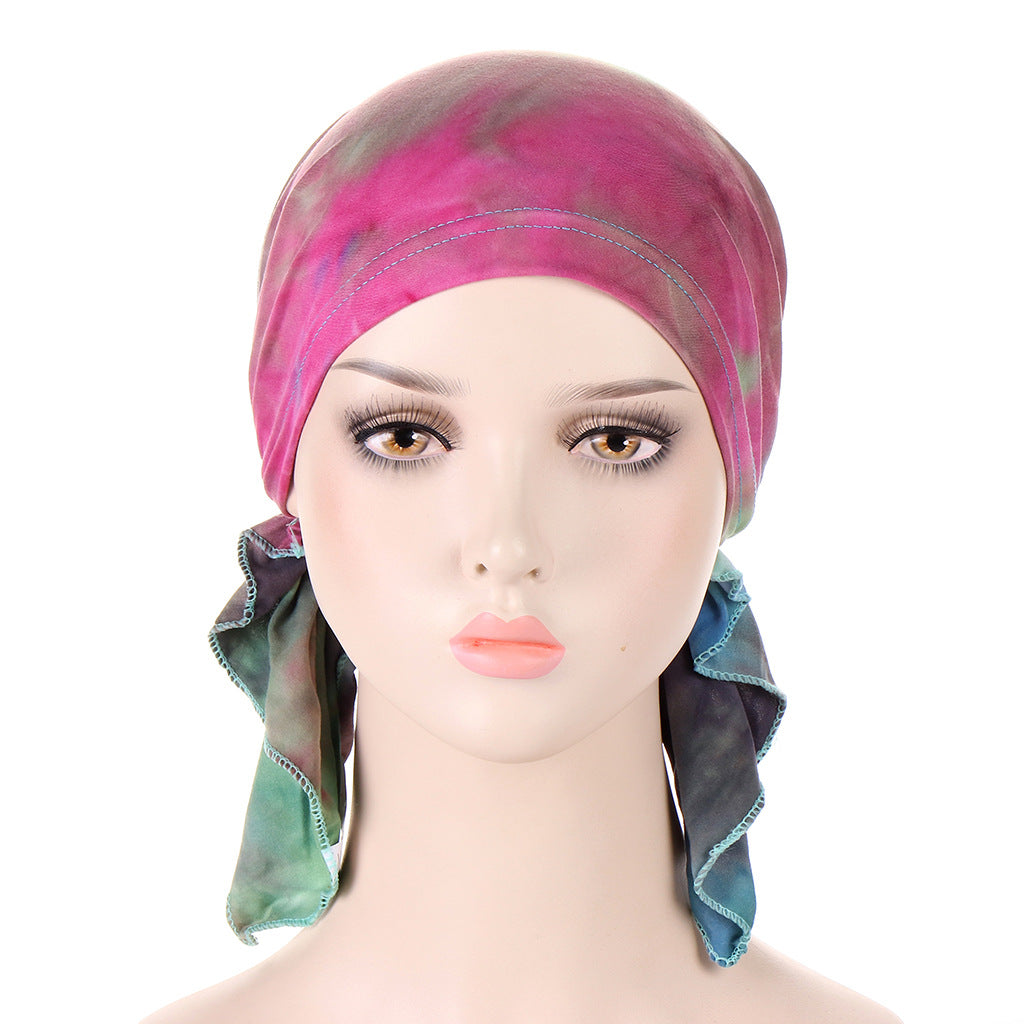Tie-dye hair cap with tail