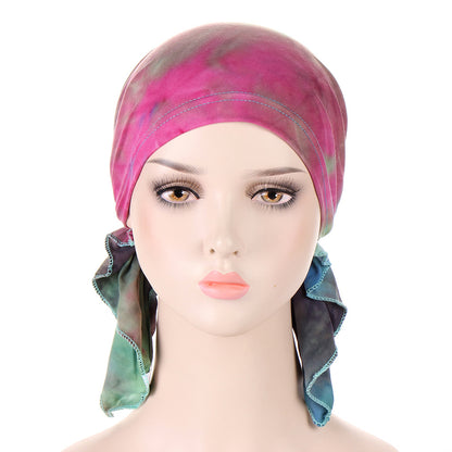 Tie-dye hair cap with tail