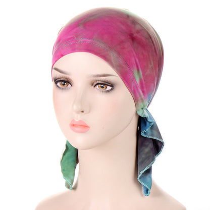 Tie-dye hair cap with tail