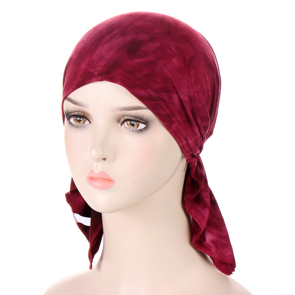 Tie-dye hair cap with tail